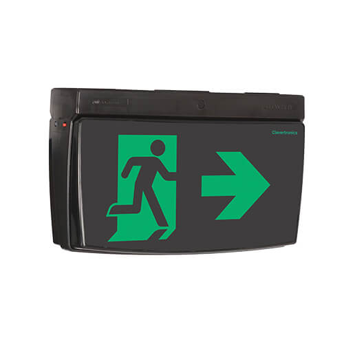 Cleverfit Exit, Surface Mount, CLP, Clevertest Plus, Theatre Version, Running Man Arrow Right, Single Sided